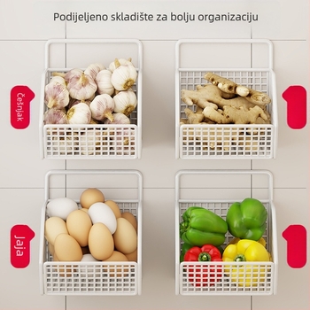 Fan lilin Zidni kuhinjski koš za skladištenje luka, đumbira i češnjaka — metalni umjetnički materijal, višenamjenski organizator začina, Model 2111749679531788672