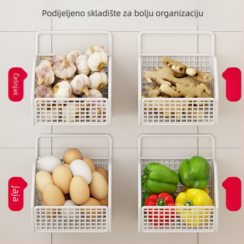 Fan lilin Zidni kuhinjski koš za skladištenje luka, đumbira i češnjaka — metalni umjetnički materijal, višenamjenski organizator začina, Model 2111749679531788672
