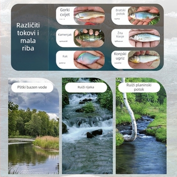 Set ribolovne linije za potok s brzim otpuštanjem rotirajućeg plovka i unaprijed zavezanih udica – karbonsko-plastična žica, 1 m dužine