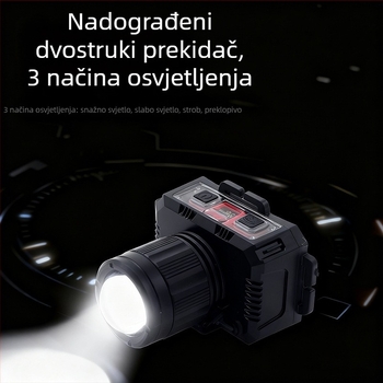 LED čelna lampica za vanjsku upotrebu s 360° rotacijom, 1W, 500 mAh baterija, domet 100–200 m