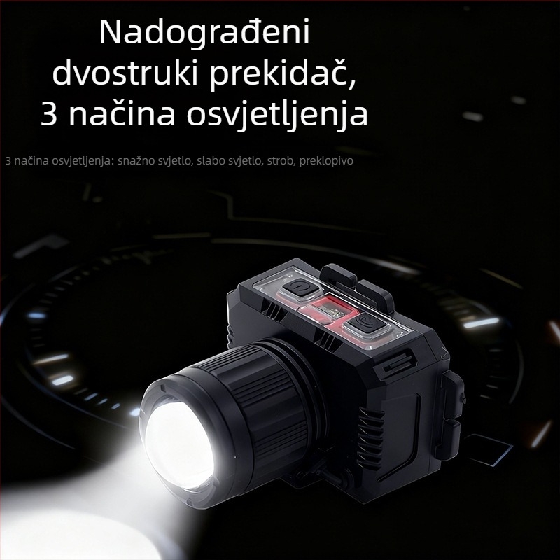 LED čelna lampica za vanjsku upotrebu s 360° rotacijom, 1W, 500 mAh baterija, domet 100–200 m