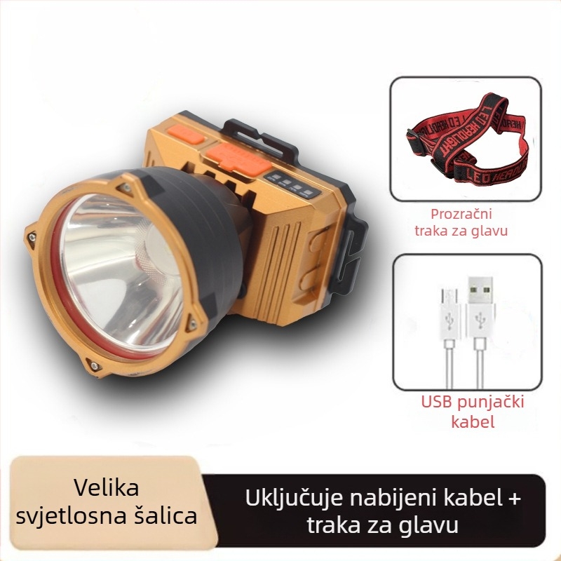 LED čelna lampica za vanjsku upotrebu s 360° rotacijom, 1W, 500 mAh baterija, domet 100–200 m