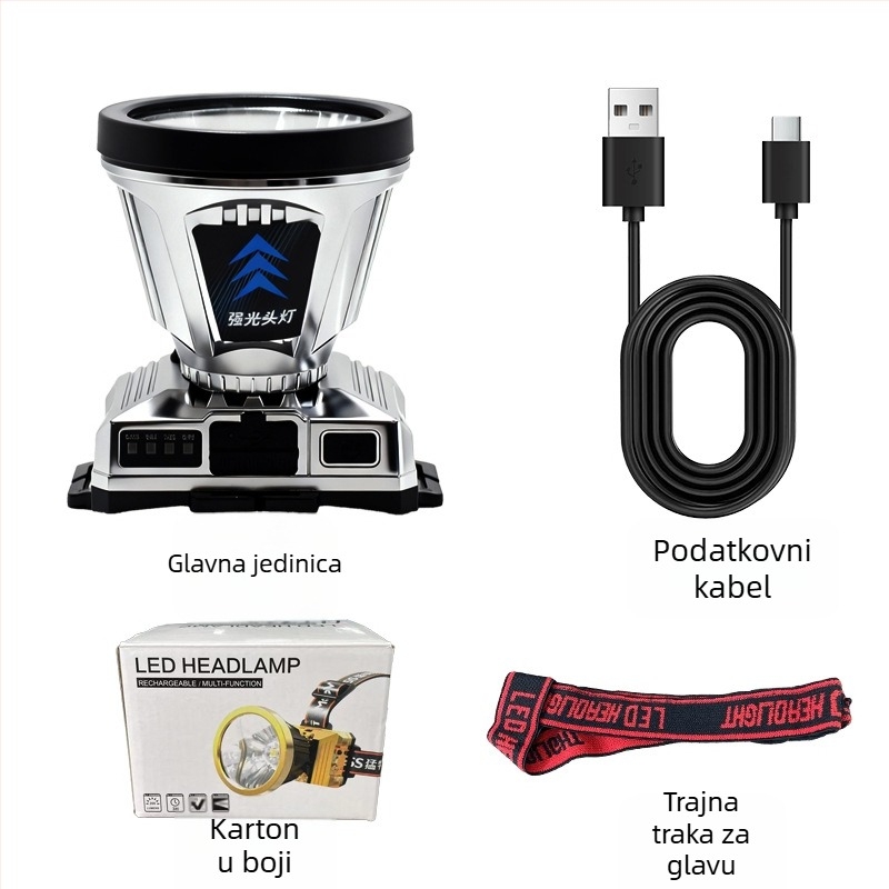 LED čelna lampica za vanjsku upotrebu s 360° rotacijom, 1W, 500 mAh baterija, domet 100–200 m