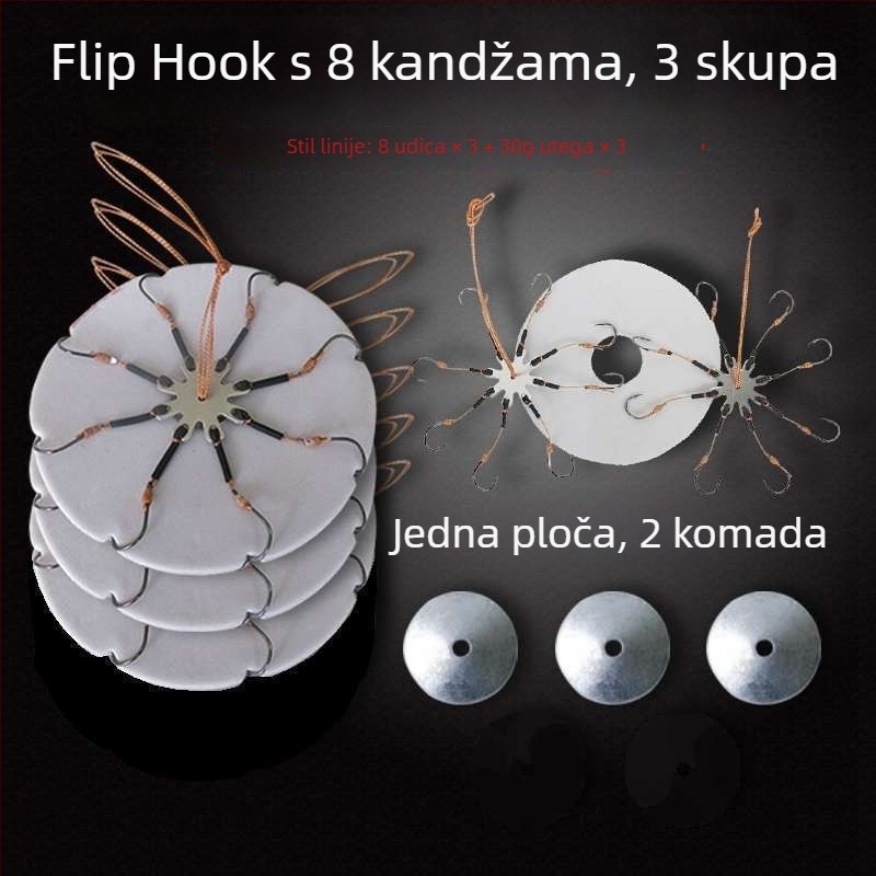 Set udica za ribolov – osmeročna kuka, bez bodlja, preklopna pločica i četvrtasta mamac za morski ribolov