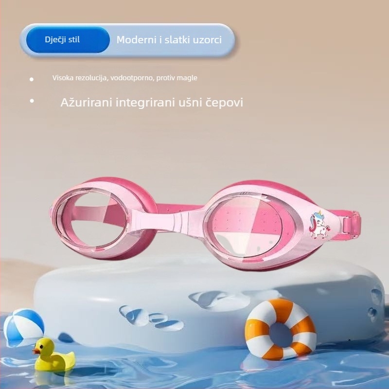 Dječji set za plivanje: silikon kapa i naočale s antifog lećama od polikarbonata, dizajn ajkule
