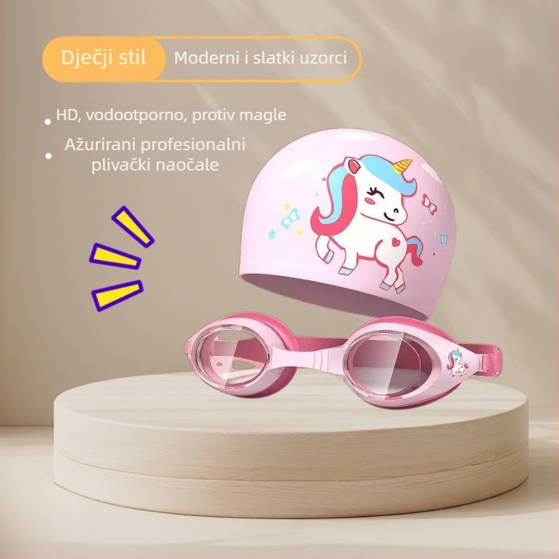 Dječji set za plivanje: silikon kapa i naočale s antifog lećama od polikarbonata, dizajn ajkule