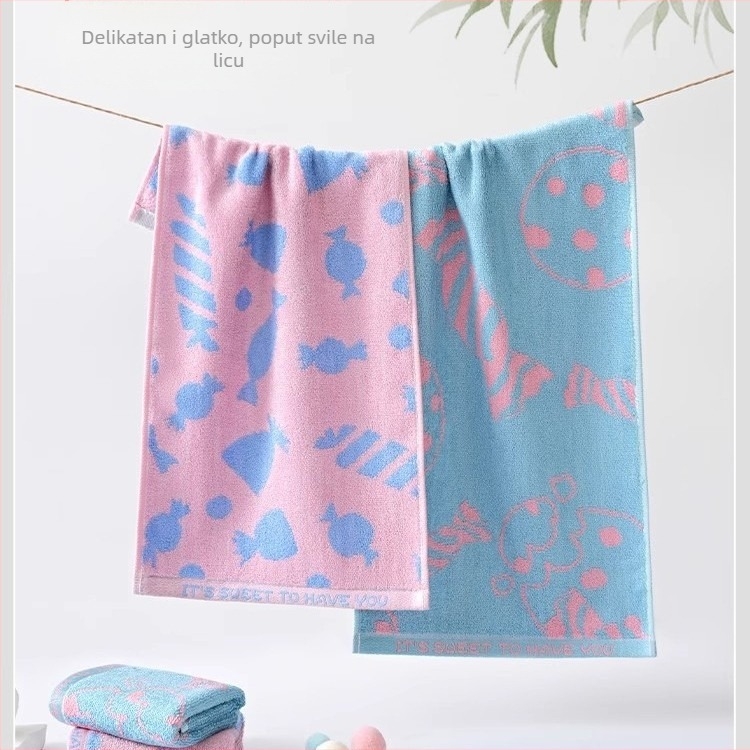 Dječji ručnik za lice od bambusovih vlakana – Jacquard, 55 g, upijanje znoja 5–10 s, crtani dizajn