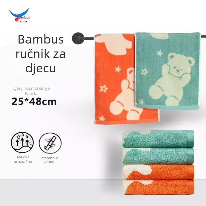 Dječji ručnik za lice od bambusovih vlakana – Jacquard, 55 g, upijanje znoja 5–10 s, crtani dizajn