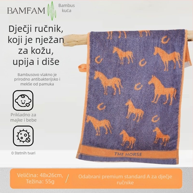 Dječji ručnik za lice od bambusovih vlakana – Jacquard, 55 g, upijanje znoja 5–10 s, crtani dizajn