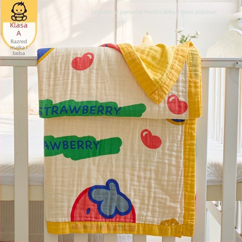 Dječja pamučna deka s karikaturalnim uzorkom, pastoralni stil, pogodna za sve sezone, vrhunska kvaliteta