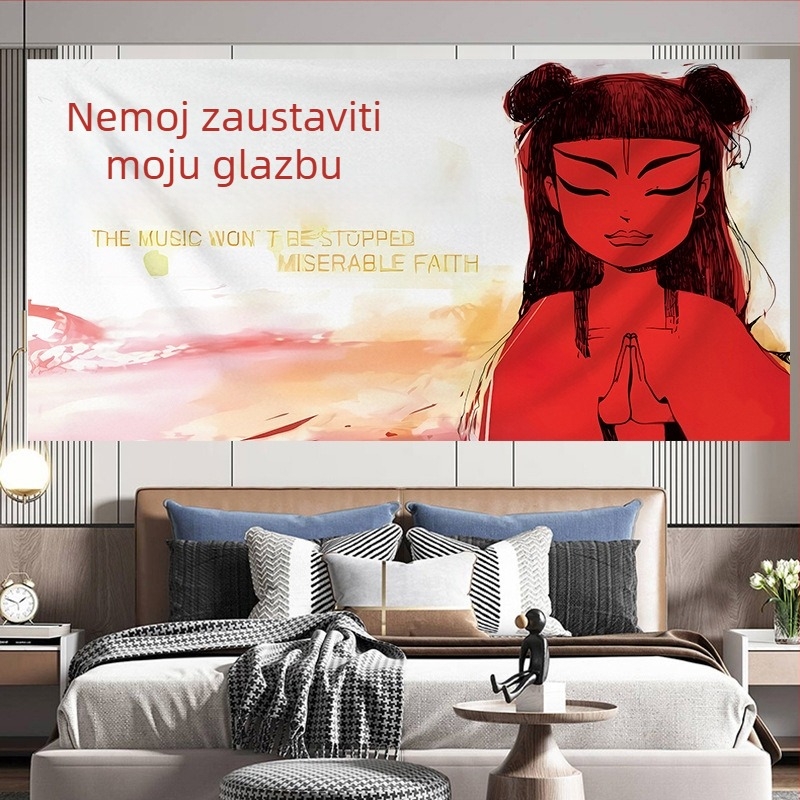 Poliester zidni goblen s pejzažnim printom, pogodna za spavaću sobu i studentski dom, rock poster stil pozadina za bar
