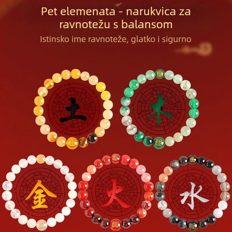 Narukvica pet elemenata za žene, prirodni kristal citrin, ručna izrada, originalni dizajn