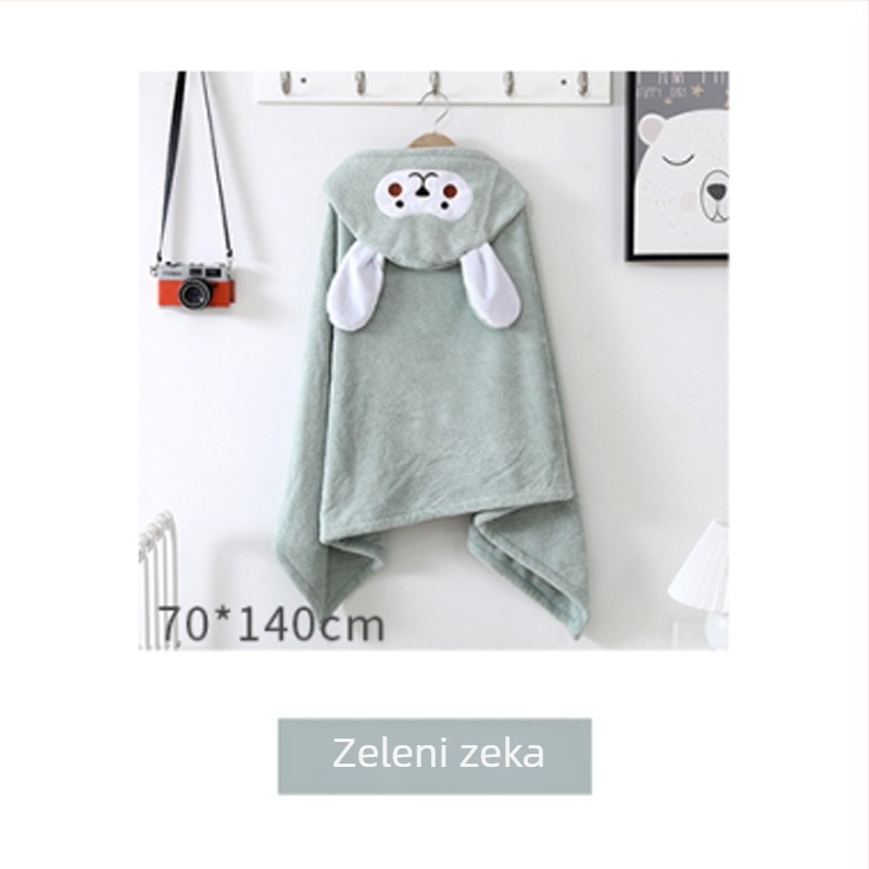Dječji ručnik za tuširanje s kapuljačom, koralni flis, upijački i brzo suši, kapuljast ogrtač, 300–400 g, 20% nylon, 150D, vez/obični pleteni, prilagođena obrada