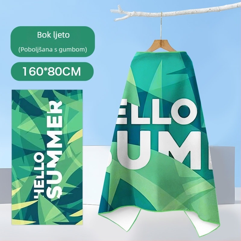 Nosivi ručnik-pončo od mikrovlakna za plažu – brzo sušenje, lagan, s kopčom; Materijal: mikrovlakno; Težina ispod 100 g; Pređa: 150D; Jacquard tkanina