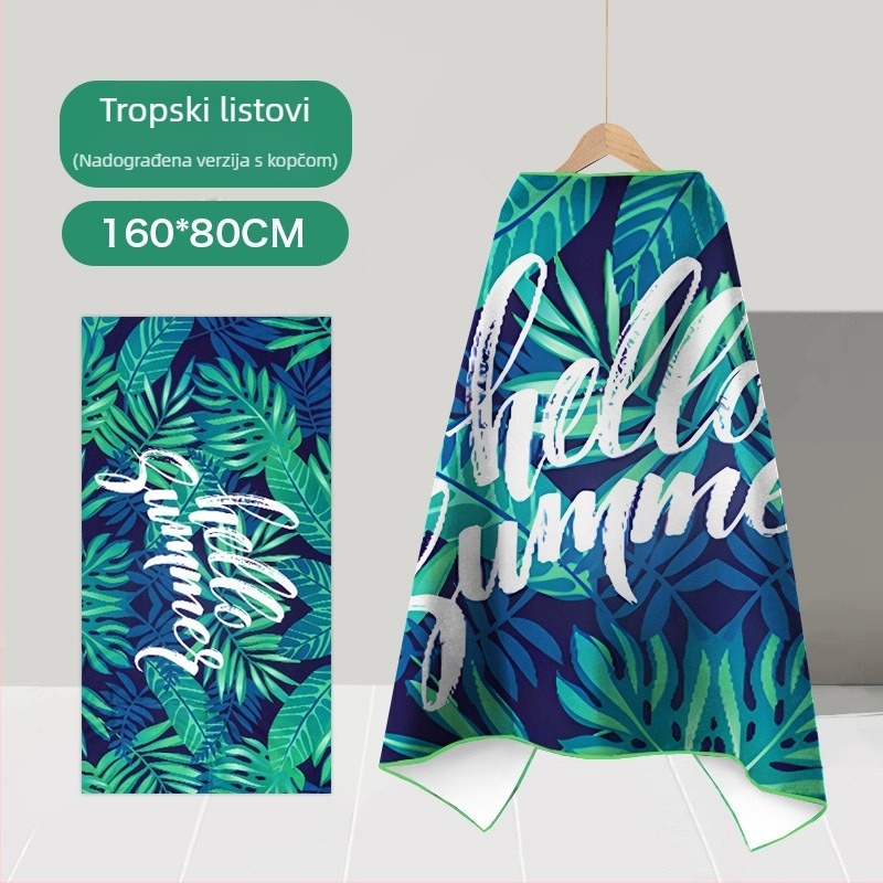 Nosivi ručnik-pončo od mikrovlakna za plažu – brzo sušenje, lagan, s kopčom; Materijal: mikrovlakno; Težina ispod 100 g; Pređa: 150D; Jacquard tkanina