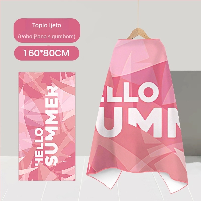 Nosivi ručnik-pončo od mikrovlakna za plažu – brzo sušenje, lagan, s kopčom; Materijal: mikrovlakno; Težina ispod 100 g; Pređa: 150D; Jacquard tkanina