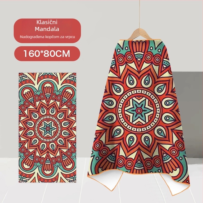 Nosivi ručnik-pončo od mikrovlakna za plažu – brzo sušenje, lagan, s kopčom; Materijal: mikrovlakno; Težina ispod 100 g; Pređa: 150D; Jacquard tkanina