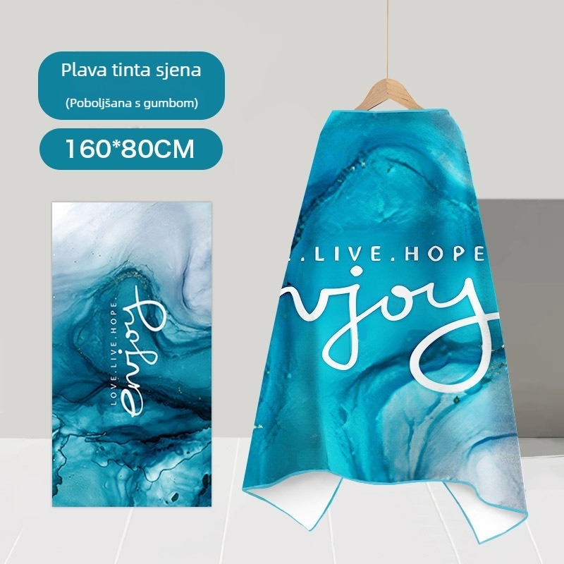 Nosivi ručnik-pončo od mikrovlakna za plažu – brzo sušenje, lagan, s kopčom; Materijal: mikrovlakno; Težina ispod 100 g; Pređa: 150D; Jacquard tkanina