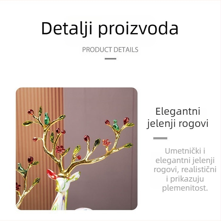 Figurica jelena od smole, kineskog stila dekorativna skulptura za dom ili ured, idealan dar