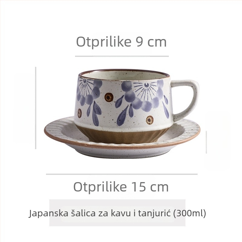 Keramička šalica za kavu s cvjetnim uzorkom, retro stil, dvodijelni set, pogodna za mikrovalnu i otporna na visoke temperature