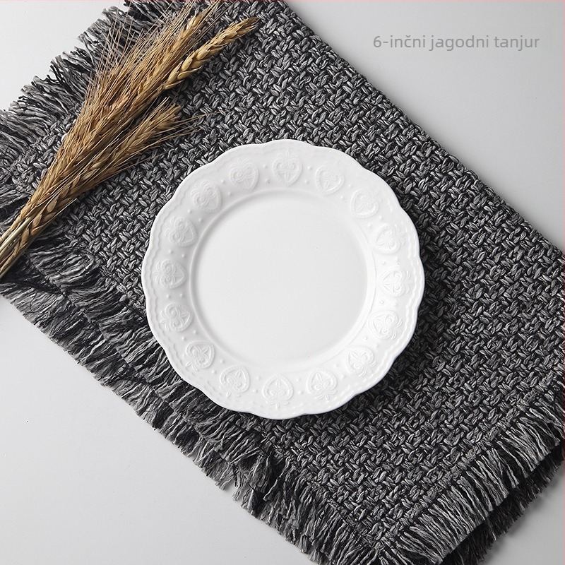 Porcelanski okrugli tanjur za torte i dim sum, europskog stila reljef, podglazurno bojanje, mikrovalna sigurnost, prilagodljivo