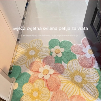 Ulazna prostirka za vrata s cvjetnim uzorkom, materijal: žičana petlja, oblik: vanzemaljski, stil: ulje na platnu, periva