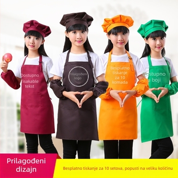 Dječji trodijelni set: pregača s rukavima i kuhaćom kapom, poliester, moderni minimalistički dizajn, otisak s prilagođenim logom