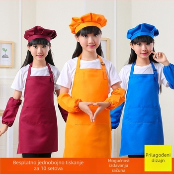 Dječji trodijelni set: pregača s rukavima i kuhaćom kapom, poliester, moderni minimalistički dizajn, otisak s prilagođenim logom