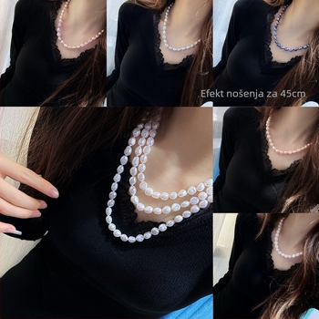 Ogrlica s baroknim sladkovodnim biserom, zatvarač od srebra 925, dizajn inspiriran prirodom