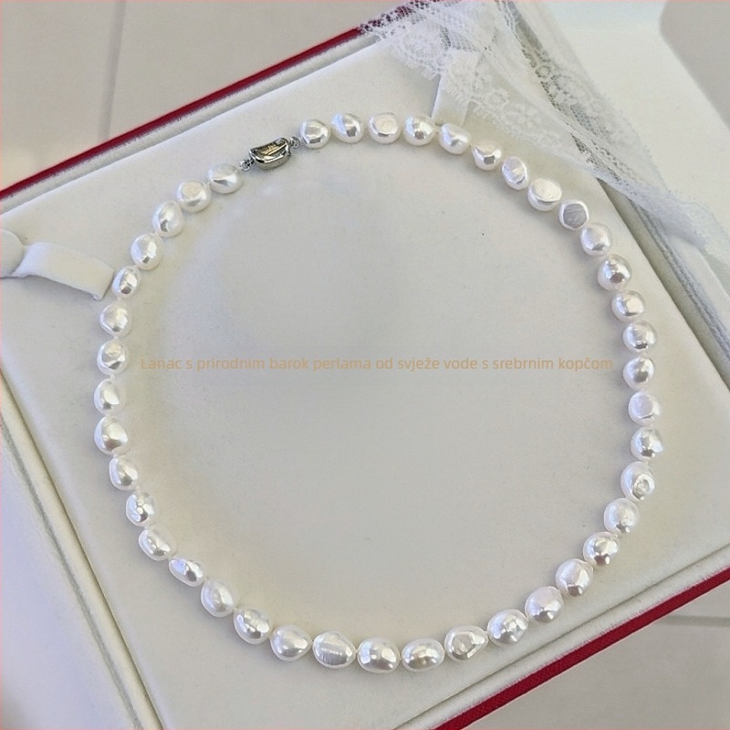 Ogrlica s baroknim sladkovodnim biserom, zatvarač od srebra 925, dizajn inspiriran prirodom