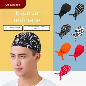 Pamučna kuharska kapa s prugama, warp-knitted konstrukcija, kupolasti vrh, podesiva traka za glavu