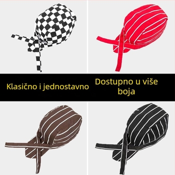Pamučna kuharska kapa s prugama, warp-knitted konstrukcija, kupolasti vrh, podesiva traka za glavu