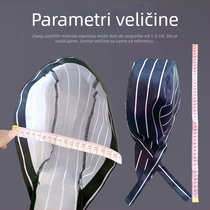 Pamučna kuharska kapa s prugama, warp-knitted konstrukcija, kupolasti vrh, podesiva traka za glavu