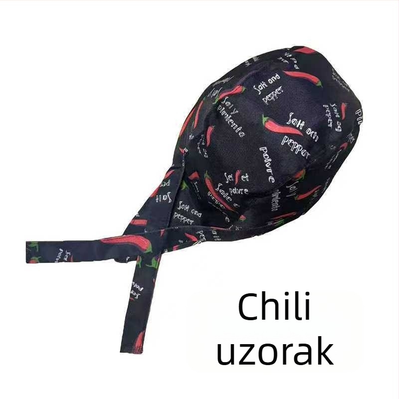 Pamučna kuharska kapa s prugama, warp-knitted konstrukcija, kupolasti vrh, podesiva traka za glavu