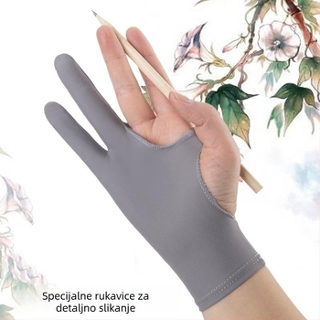 Rukavice za crtanje s pola prsta — protiv razmazivanja, protiv habanja, protiv znojenja, protiv prljavštine; održavaju toplinu; pogodne za proljeće