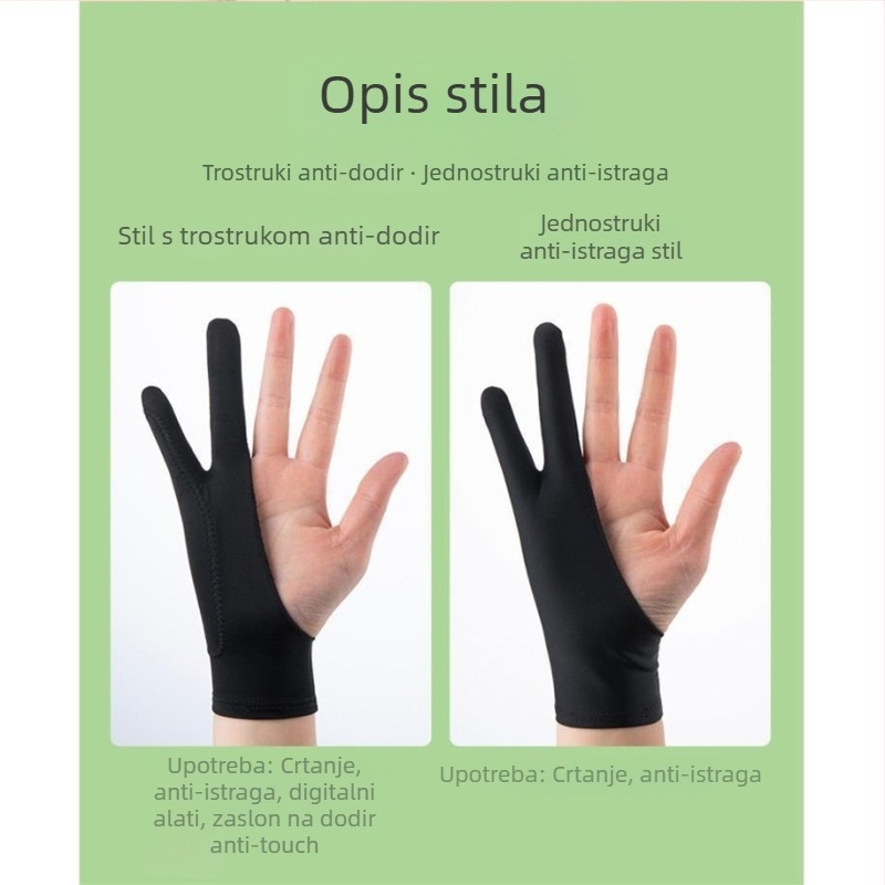 Rukavice za crtanje s pola prsta — protiv razmazivanja, protiv habanja, protiv znojenja, protiv prljavštine; održavaju toplinu; pogodne za proljeće