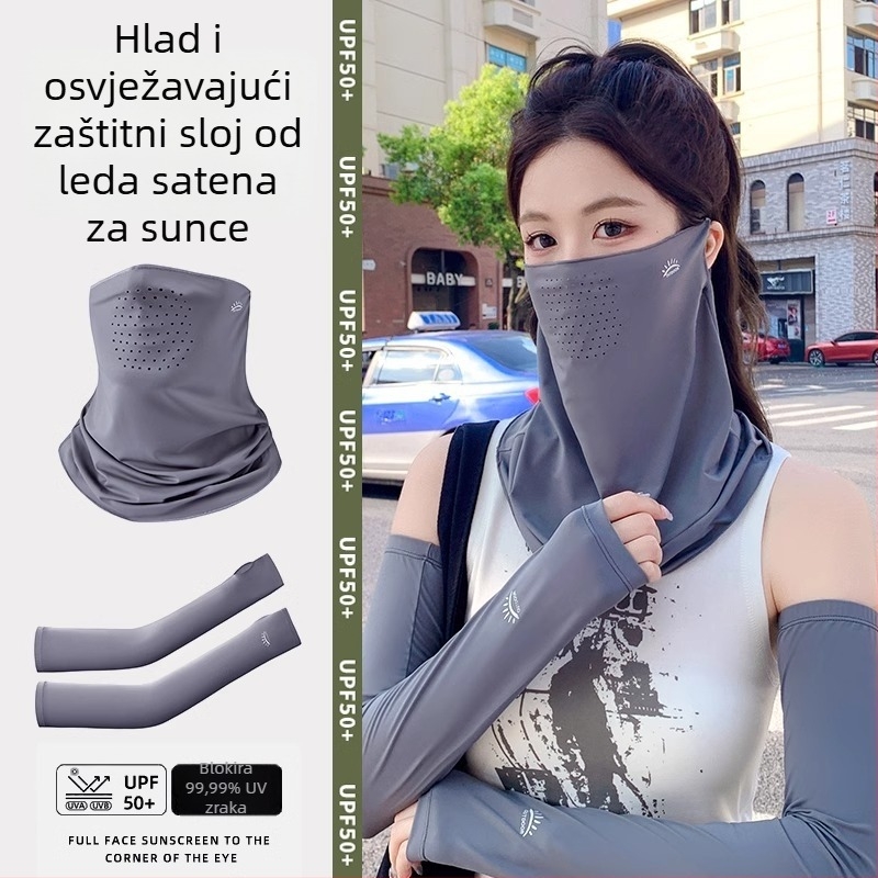 Maska za lice od ice silk s UV zaštitom i štitom za vrat za vožnju autom i biciklom — prozračna, poluotvoren dizajn, minimalistički korejski stil