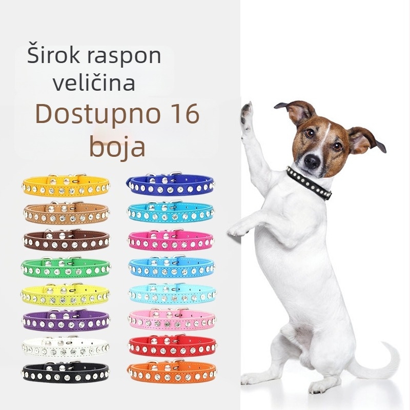 Ovratnik za pse od PU kože sa kristalima, moderan stil, cijelogodišnja uporaba, licencirana privatna marka