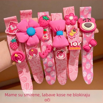 Dječja traka za kosu s karikaturnim dizajnom, ručno izrađena, s floralnim detaljima od tkanine i titanij kristalima, mogućnost prilagodbe