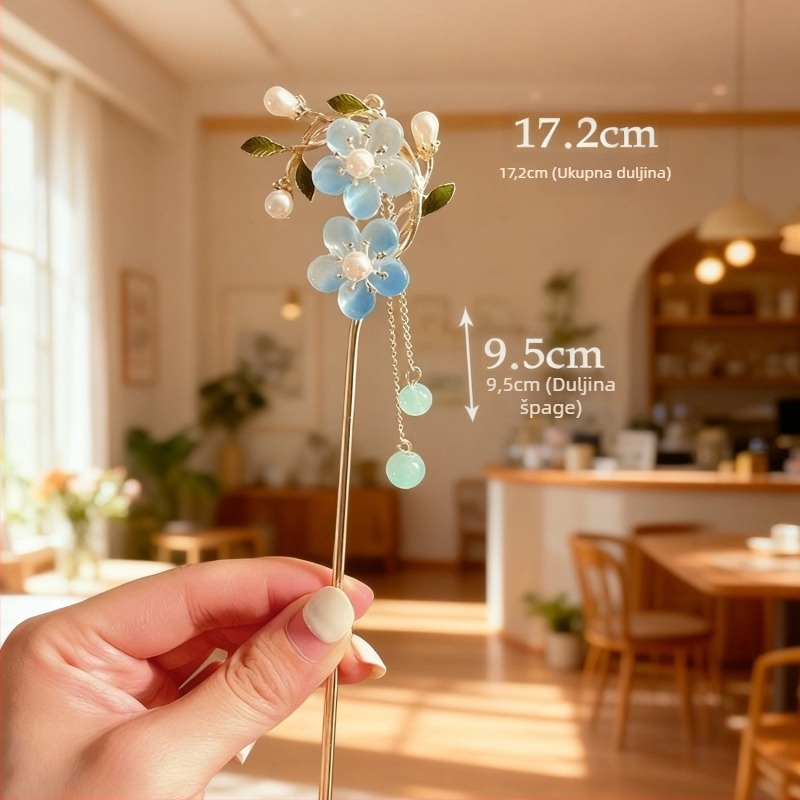 Spona za kosu u staro-kineskom stilu, oblik cvijeta, od legure, ručno izrađena, proljeće 2025