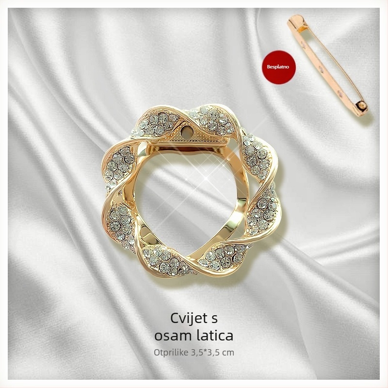 Šalna kopča i broš s cvjetnim uzorkom, legura, pozlaćena završna obrada, prilagodljivo