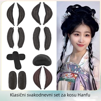 Staro Hanfu peruka s dugom svilenom kosom, jastučićem za kosu i štapićem za kosu, antički stil