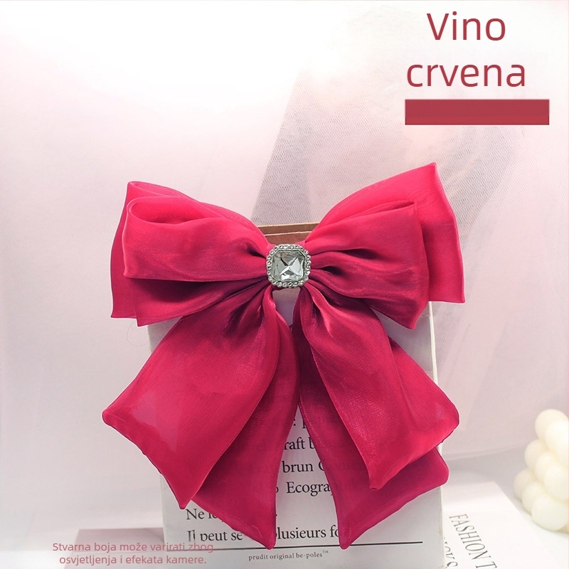 Klip za kravatu s cvijetom na ovratniku — mrežasti mašni broš, dijagonalna mašna, dvostruki sloj dizajna, kristalni naglasak na dekoltu