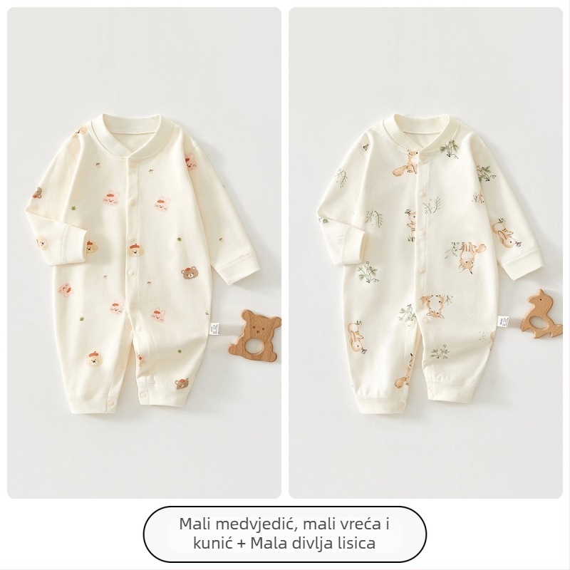 Novorođenački jumpsuit 100% pamuka – unisex, dugi rukavi, proljetno-jesenski model, prednje kopčanje na jedno dugme