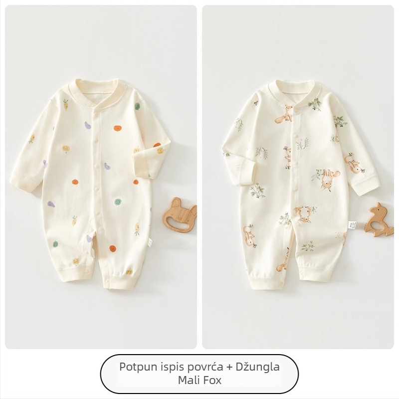 Novorođenački jumpsuit 100% pamuka – unisex, dugi rukavi, proljetno-jesenski model, prednje kopčanje na jedno dugme
