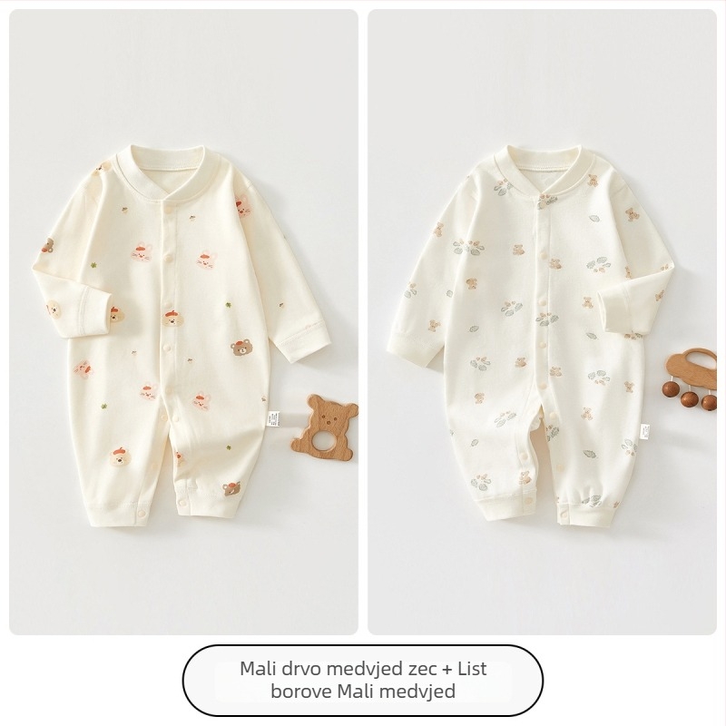 Novorođenački jumpsuit 100% pamuka – unisex, dugi rukavi, proljetno-jesenski model, prednje kopčanje na jedno dugme