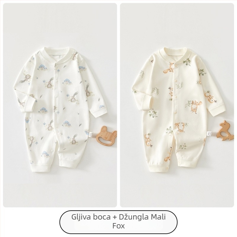 Novorođenački jumpsuit 100% pamuka – unisex, dugi rukavi, proljetno-jesenski model, prednje kopčanje na jedno dugme