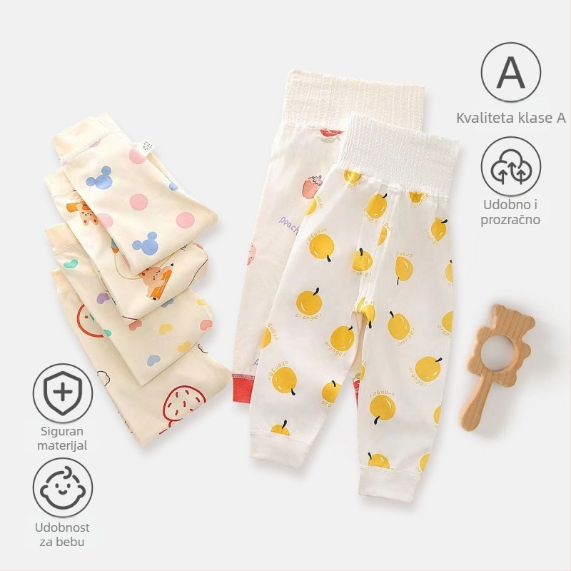 Dječje hlače s visokim strukom za zaštitu trbuha, 100% pamuk, brušeni materijal, unisex, za jesen-zimu, uzrast 1–3 godine