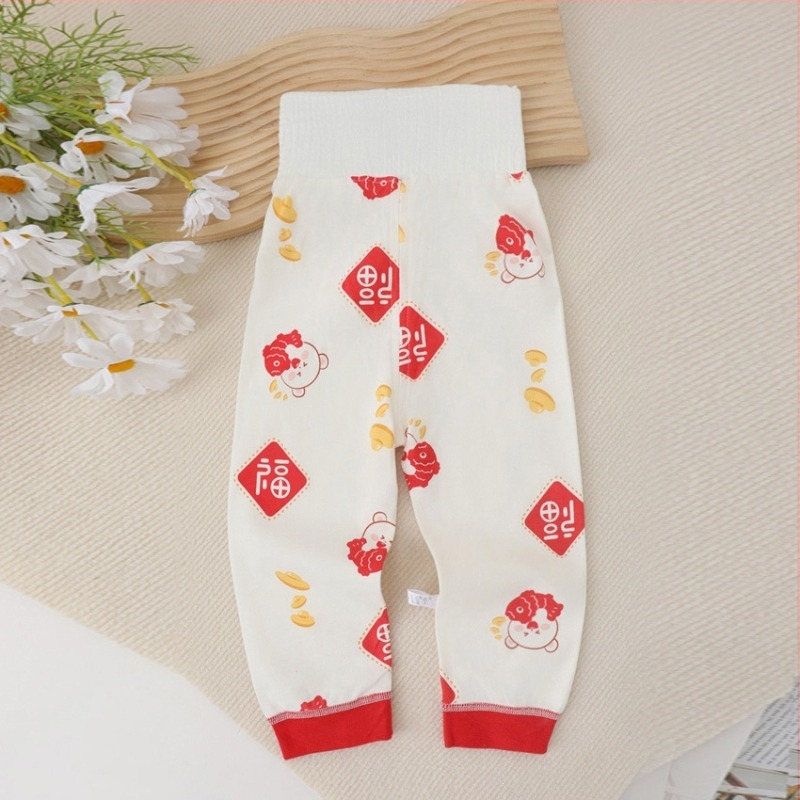 Dječje hlače s visokim strukom za zaštitu trbuha, 100% pamuk, brušeni materijal, unisex, za jesen-zimu, uzrast 1–3 godine