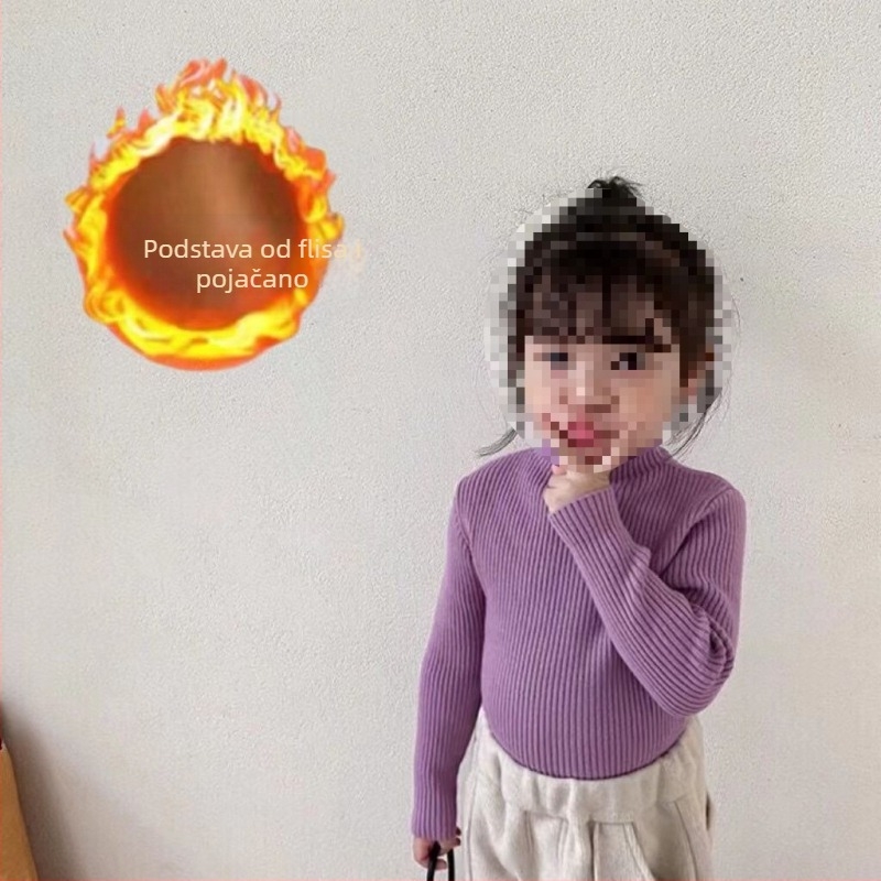 Dječja pletena majica u korejskom stilu, pamuk, poluzvišeni ovratnik, ribasti uzorak, dugi rukavi, 30% pamuk